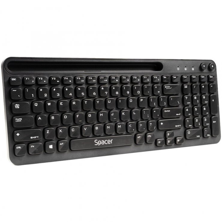 Imagine Tastatura wireless low profile keycap/ suport telefon Negru, Spacer SPKB-WS-04