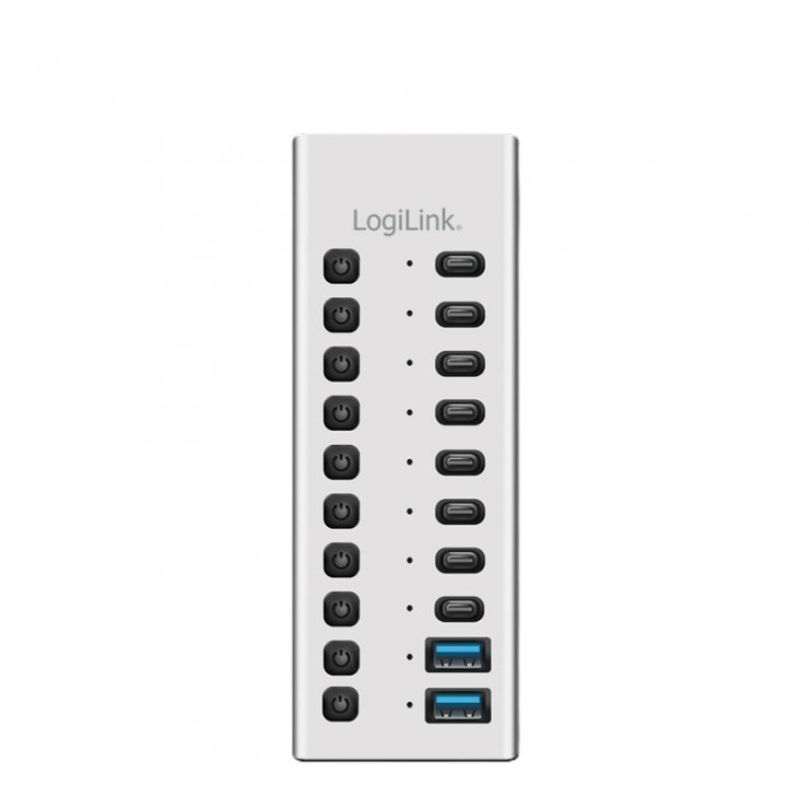 Imagine HUB USB-A/type C 3.2 la 8 x USB type C + 2 x USB-A cu switch ON/OFF Aluminiu, Logilink UA0448