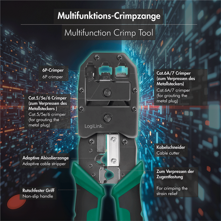 Imagine Cleste de sertizat + taiat +dezizolat pentru RJ45, RJ12, RJ11, Logilink WZ0079