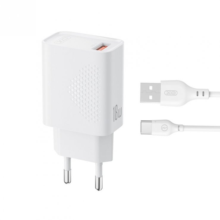 Imagine Incarcator priza USB-A 18W + cablu USB-C Alb, XO L159