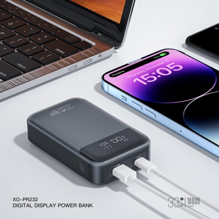 Imagine Power bank 10000mAh 30W Negru, XO PR232
