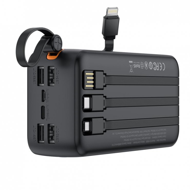 Imagine Power bank 30000 mAh 10W cu 4 cabluri integrate Negru, XO PR280