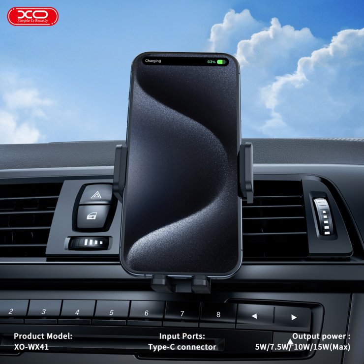 Imagine Suport auto wireless pentru smartphone 15W, XO WX041