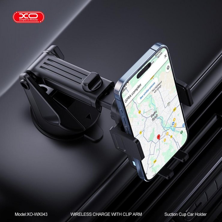 Imagine Suport cu ventuza pentru telefon cu incarcare Wireless 15W Negru, XO WX043