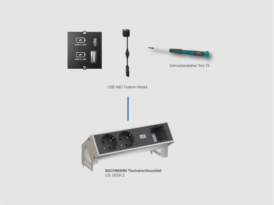 Imagine Modul custom incarcare 1 x USB-A + 1 x USB type C Negru, Bachmann 917.227