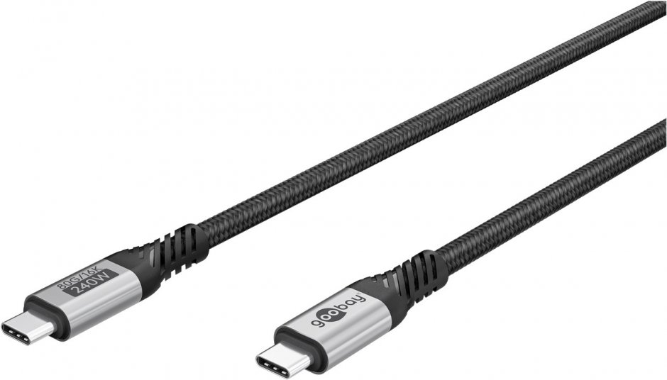 Imagine Cablu USB type C 240W 5A 80Gbits 16K60Hz/4K120Hz 1.5m brodat Negru, Goobay G74776