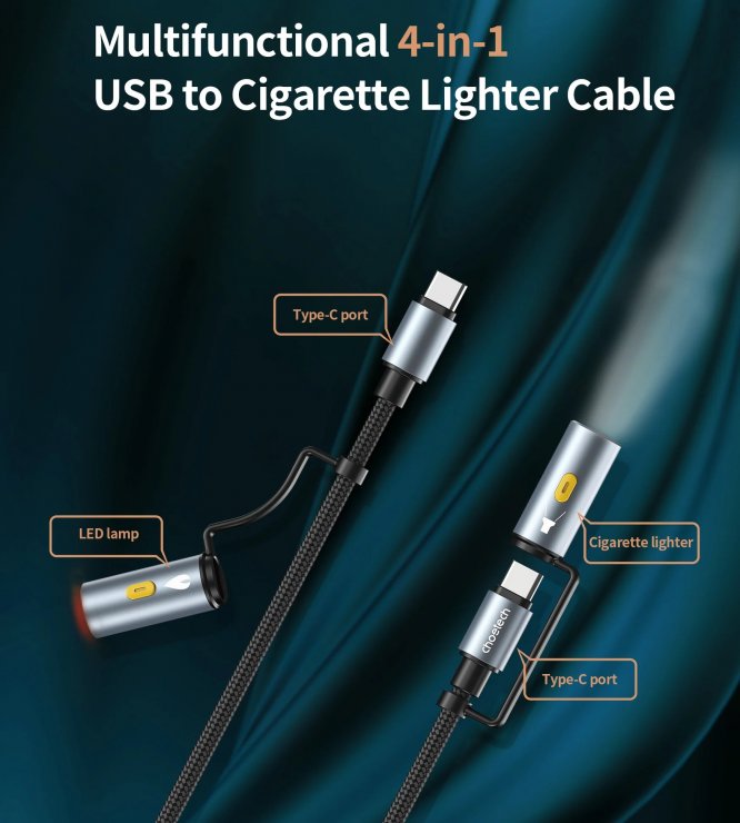 Imagine Cablu USB type C 4in1 60W T-T 1.2m brodat Negru, CC1001