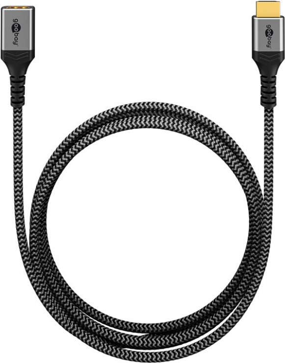Imagine Cablu prelungitor HDMI 8K60Hz/4K120Hz T-M 2m brodat Alb/Negru, Goobay G79106