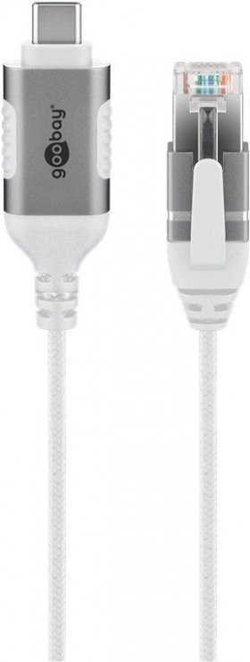 Imagine Cablu de retea USB type C la RJ45 Gigabit Cat.6 Slim 1m brodat Alb, Goobay G74385