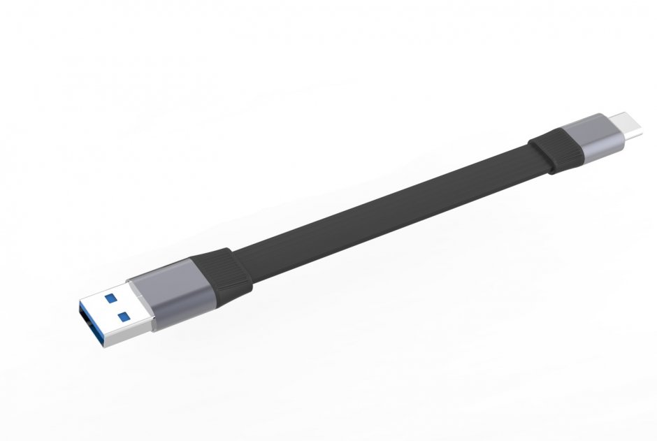 Imagine Cablu USB-A 3.2 la USB type C flat 60W T-T 0.15m Negru, ku4fa6