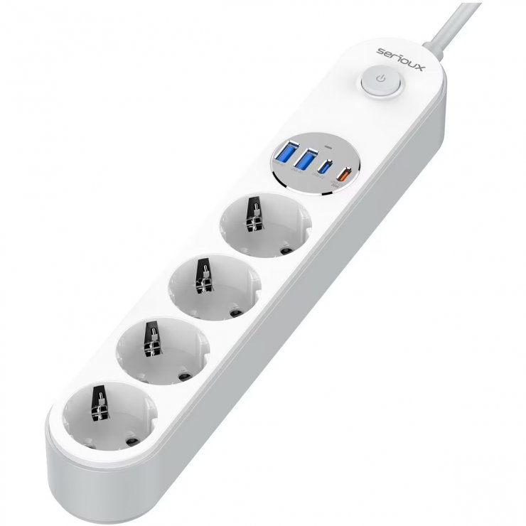 Imagine Prelungitor cu 4 x Schuko + 2 x USB-A + 2 x USB type C 2m Alb, SRXP-PS44W
