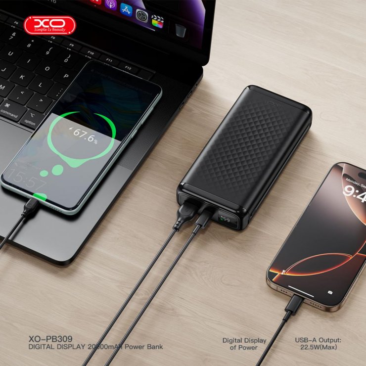 Imagine Power Bank 20000 mAh 22.5W Negru, XO PB309