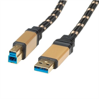 Cablu USB 3.0 tip A la tip B GOLD T-T 0.8m, Roline 11.02.8900