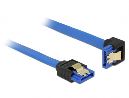 Cablu SATA III 6 Gb/s unghi drept-jos Bleu 10cm, Delock 85088