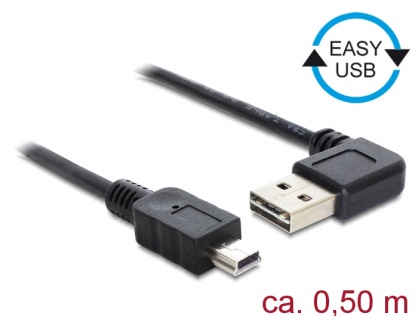 Cablu EASY-USB 2.0 tip A unghi stanga/dreapta la mini USB T-T 0.5m Negru, Delock 85175