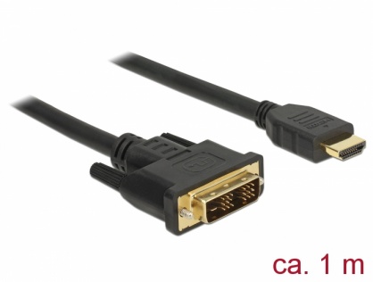 Cablu DVI-D Single Link 18+1 la HDMI pini T-T 1m, Delock 85582