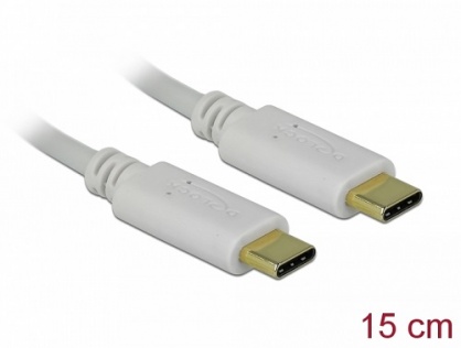 Cablu USB-C de incarcare 15cm T-T PD 5A cu EMarker Alb, Delock 85815