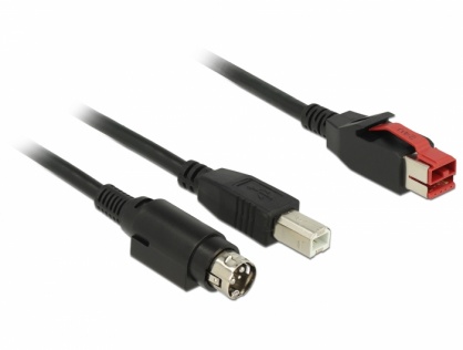 Cablu PoweredUSB 24V la USB-B + Hosiden Mini-DIN 3 pini 1m pentru POS/terminale, Delock 85487