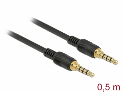 Cablu stereo jack 3.5mm 4 pini (pentru smartphone cu husa) Negru T-T 0.5m, Delock 85592