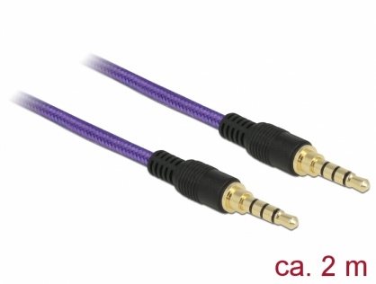Cablu audio jack stereo 3.5mm (pentru smartphone cu husa) T-T 4 pini 2m mov, Delock 85599