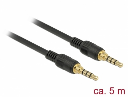 Cablu stereo jack 3.5mm 4 pini (pentru smartphone cu husa) Negru T-T 5m, Delock 85604