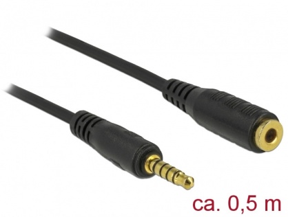 Cablu prelungitor jack stereo 3.5mm 5 pini T-M Negru 0.5m, Delock 85700