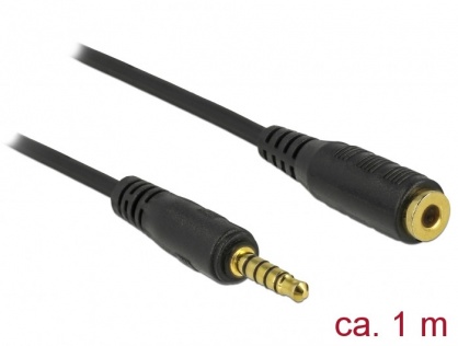 Cablu prelungitor jack stereo 3.5mm 5 pini T-M Negru 1m, Delock 85701