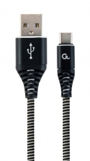 Cablu USB 2.0 la USB-C Premium Alb/Negru brodat 2m, Gembird CC-USB2B-AMCM-2M-BW