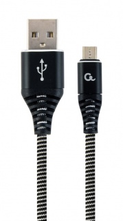Cablu micro USB-B la USB 2.0 Premium Alb/Negru brodat 2m, Gembird CC-USB2B-AMmBM-2M-BW