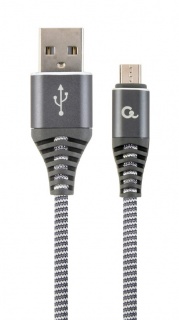 Cablu micro USB-B la USB 2.0 Premium Gri/Alb brodat 2m, Gembird CC-USB2B-AMmBM-2M-WB2