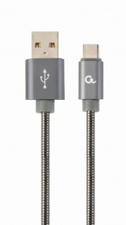 Cablu USB 2.0 la USB-C metalic spiral Premium 1m Metalic/Gri, Gembird CC-USB2S-AMCM-1M-BG