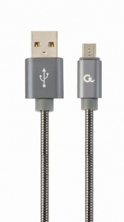 Cablu micro USB la USB 2.0 metalic spiral Premium 1m Metalic/Gri, Gembird CC-USB2S-AMmBM-1M-BG