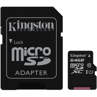 Card de memorie micro SDXC Canvas Select 64GB clasa 10 + adaptor SD, Kingston SDCS/64GB
