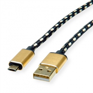 Cablu micro USB-B reversibil la USB 2.0 GOLD T-T 1.8m, Roline 11.02.8820*