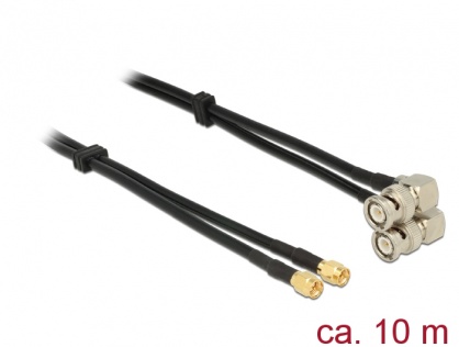 Cablu dublu antena SMA plug la BNC plug 90° RG-58 A/U 10m, Delock 12472
