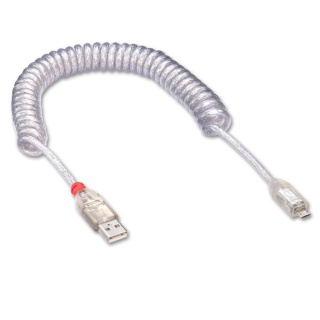 Cablu USB la micro USB 2.0 spiralat transparent 0.2m, Lindy L31926