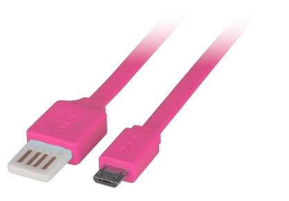 Cablu USB 2.0 la micro USB-B Flat reversibil 1m Pink, Lindy L30901