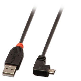 Cablu USB 2.0 la micro USB-B unghi dreapta 2m T-T Negru, Lindy L31977