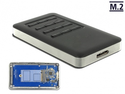 Rack extern M.2 Key B 42 mm SSD la micro USB-B 3.0 cu encryption function, Delock 42594