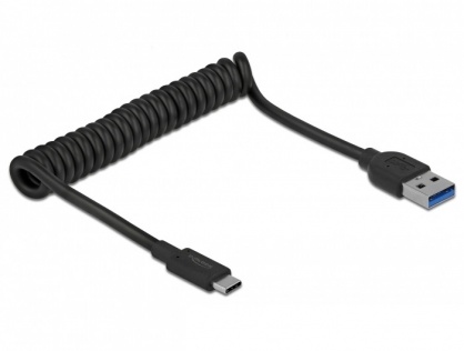 Cablu USB 3.1-A la USB-C T-T spiralat 30-120cm Negru, Delock 85349