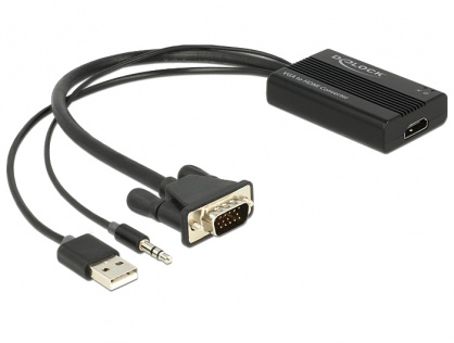Convertor VGA la HDMI cu Audio Negru, Delock 62597