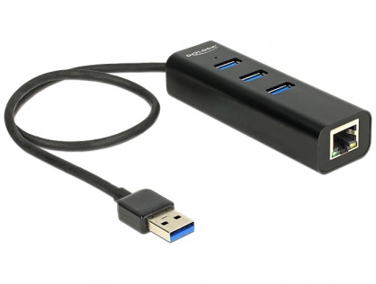 HUB USB 3.0 + 1 x port Gigabit LAN Negru, Delock 62653