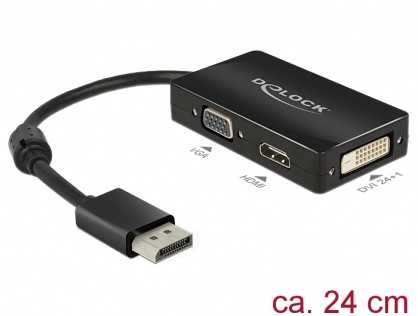 Adaptor Displayport la VGA / HDMI / DVI pasiv T-M Negru, Delock 62656