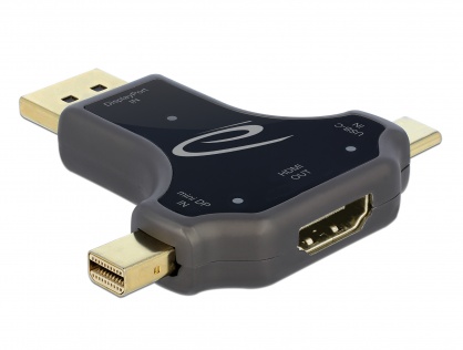 Adaptor 3 in 1 USB-C/ DisplayPort / mini DisplayPort la HDMI 4K@60Hz T-M Negru, Delock 64060