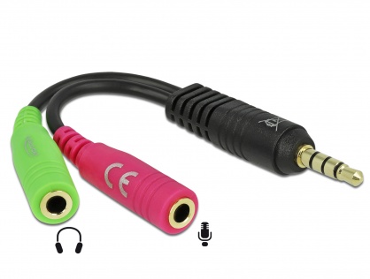 Cablu stereo jack 3.5mm 4 pini la 2 x jack 3.5mm pentru casca + microfon T-M (standard pin assignment), Delock 65344