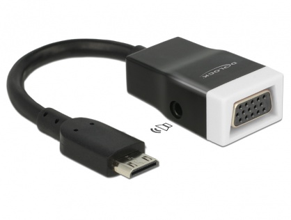 Adaptor mini HDMI-C la VGA cu Audio Negru T-M 15cm, Delock 65588