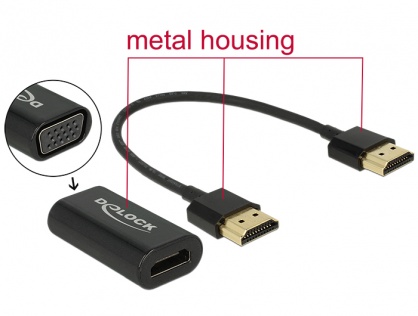 Adaptor HDMI la VGA T-M carcasa metalica + cablu HDMI 15cm, Delock 65667