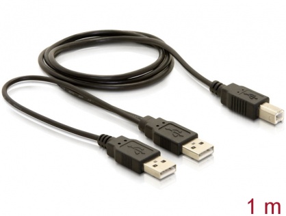Cablu USB 2.0 Y alimentare 2 x USB tip A la USB tip B T-T 1m, 82394