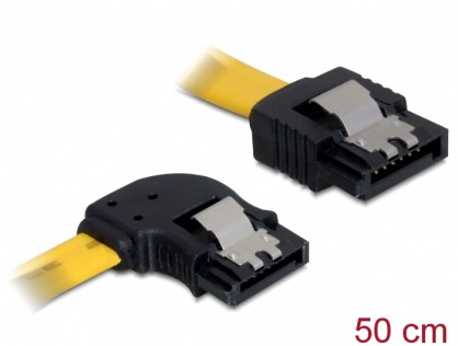 Cablu SATA II 3 Gb/s unghi stanga - drept cu fixare 0.5M, Delock 82493