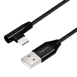 Cablu USB 2.0 la USB-C unghi 90 grade T-T 1m Negru, Logilink CU0138
